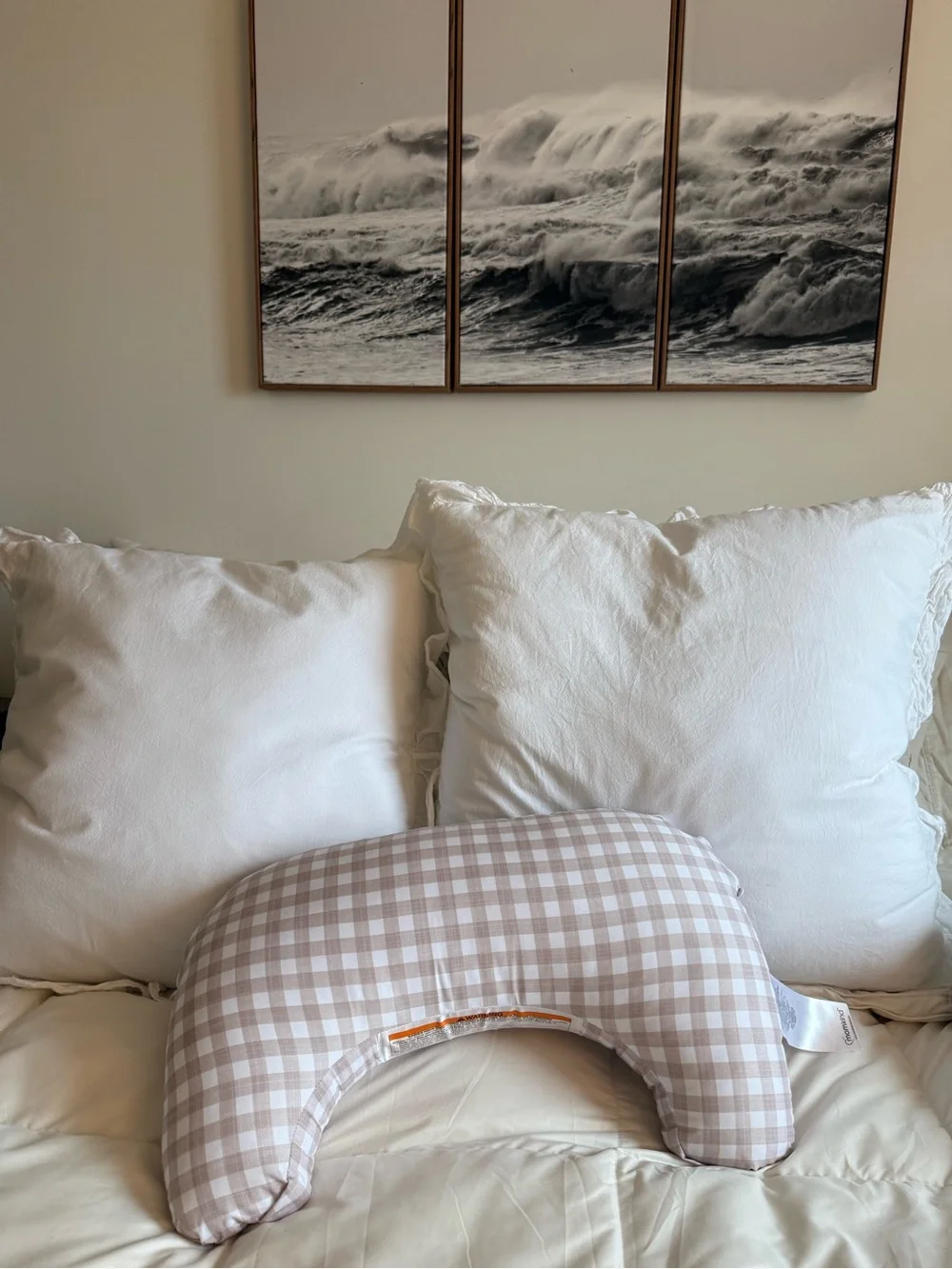 Gingham Nursing Pillow - Neutral Beige Check